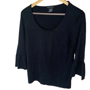 Escapade women’s black knit viscose blend sweater crew neck bell sleeve S soft